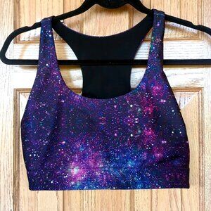 Terez Hi-Shine Midnight Light Show racerback sports bra L NWOT purple galaxy